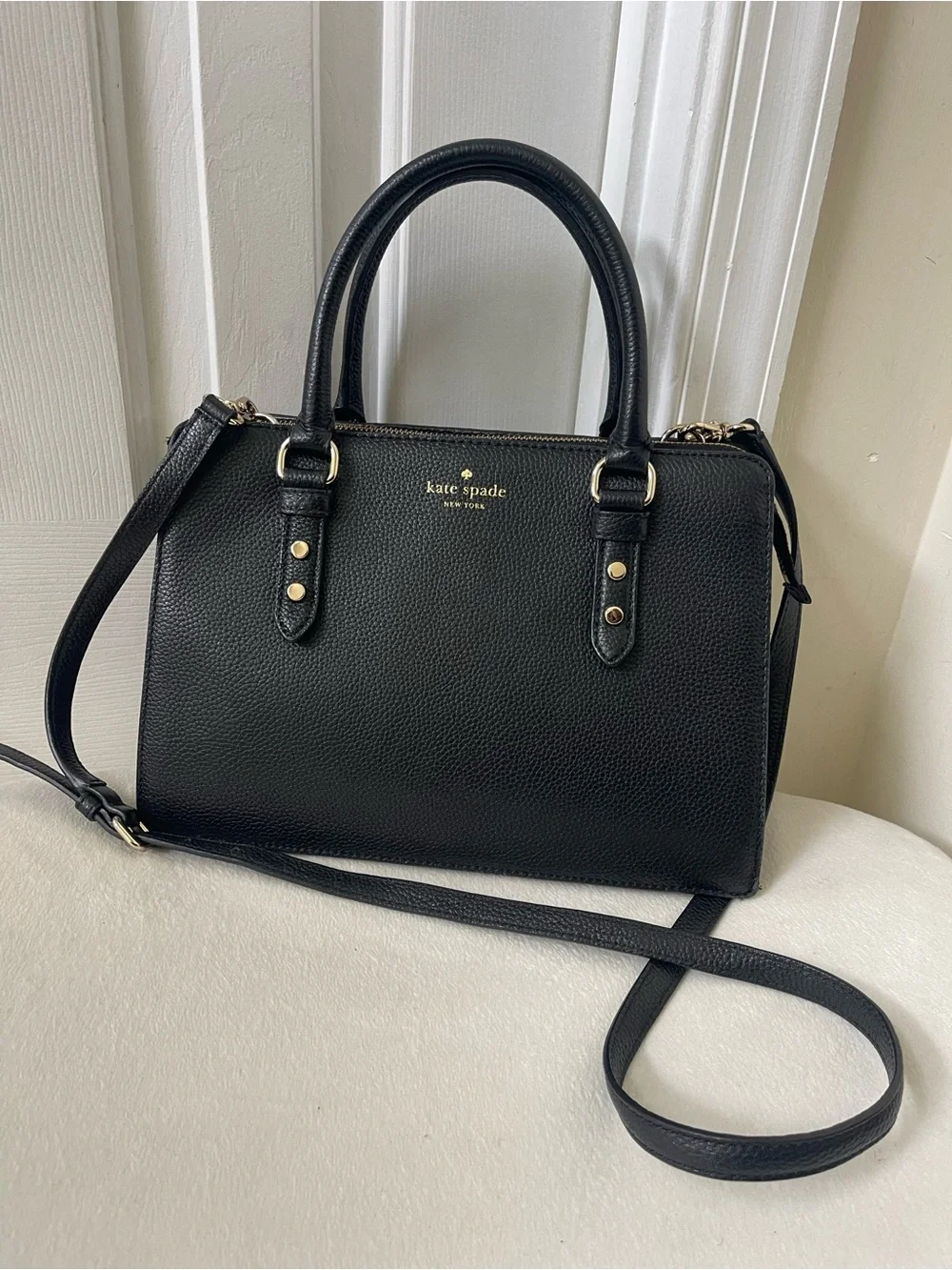 kate spade Black Pebbled Leather Satchel with Gold Hardware